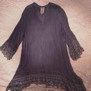 Johnny Was Black Asymmetrical Tunic with Ruffled Sleeves
